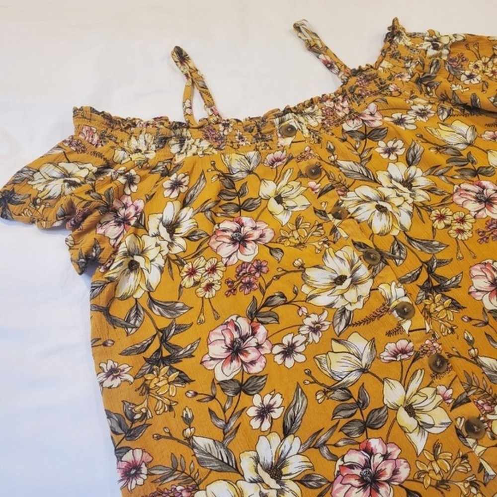 Torrid Off The Shoulder Yellow Floral Gauze Smocked Top Size 2 (18/20) Plus Size